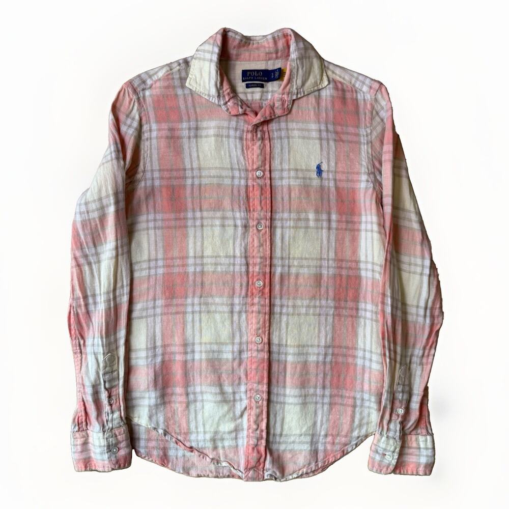 Polo Ralph Lauren Linen Shirt Women's S Multicolor Plaid Lightweight New York